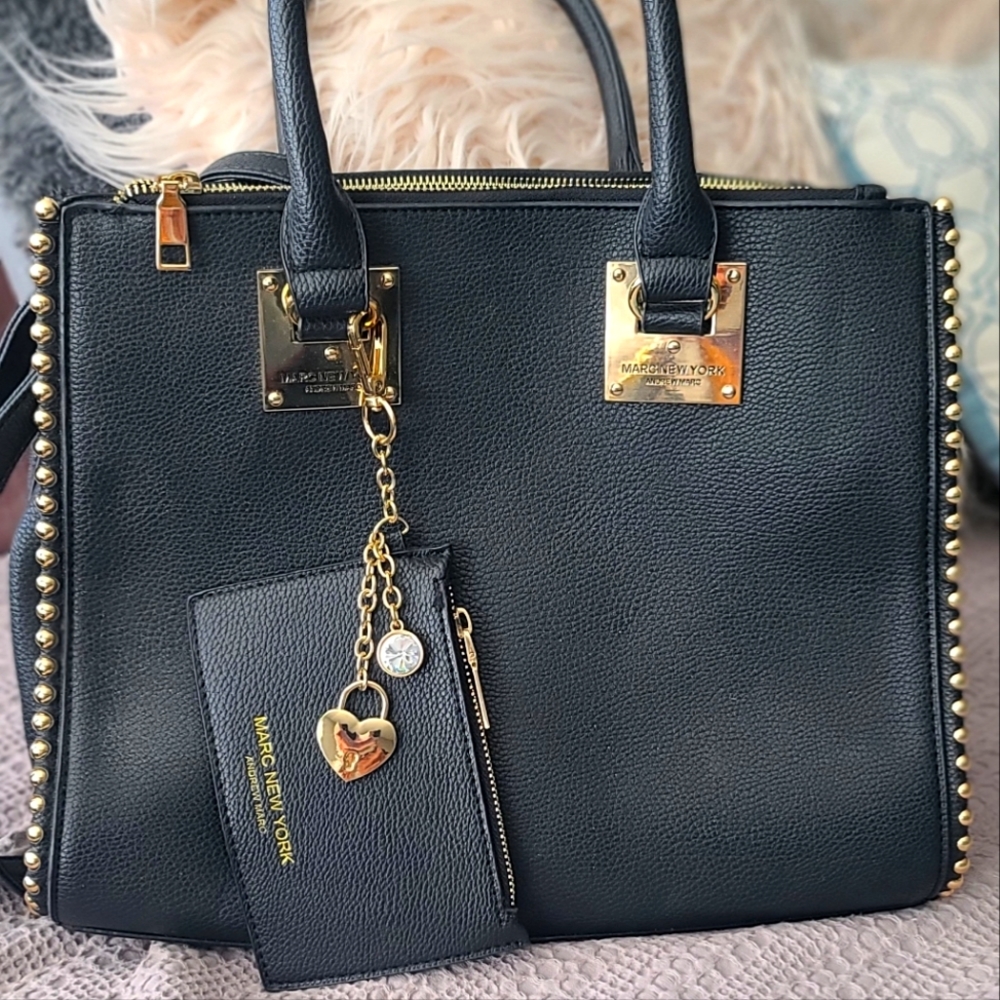 Marc New York Large Black/Gold Studded Satchel